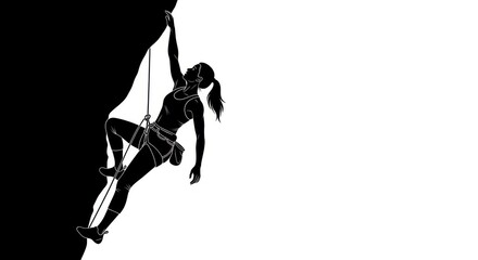  Black Vector Silhouette of a Female Rock Climber Ascending a Steep Face