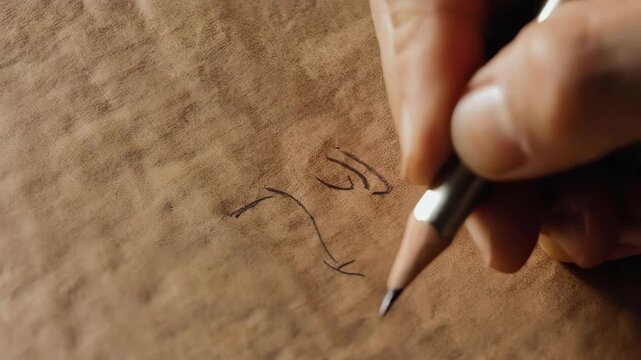 Hand Drawing on Aged Paper - A Close-Up Look.