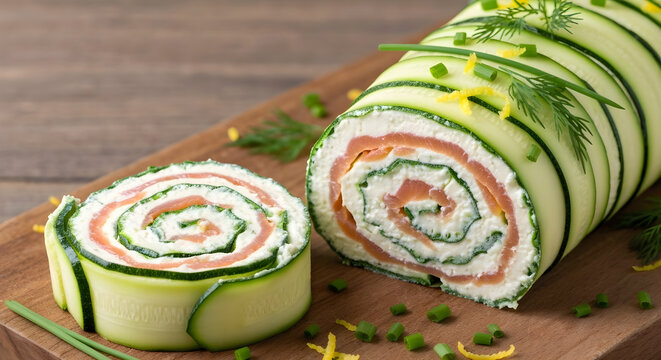 Buche roul&eacute;e courgette, saumon frais et fromage
