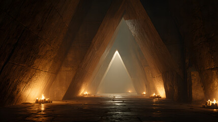 Illuminated Passage: An evocative image capturing the sense of wonder and mystery of an ancient, grand structure interior.