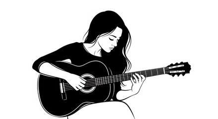  Passionate Vector Silhouette of a Female Musician Playing a Classical Guitar