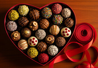 Luxurious Open Heart-Shaped Box of Assorted Gourmet Chocolates and Truffles for Valentine's Day