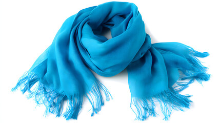 Turquoise scarf with fringe isolated on white background, a fashion accessory