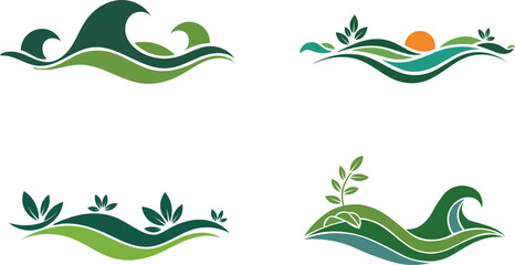 Four nature inspired logo designs isolated on showcase green hues