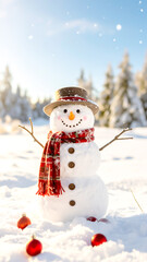 Obraz premium Schneemann in Winterlandschaft