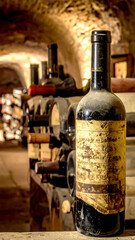 Fototapeta premium Weinkeller mit Weinflaschen