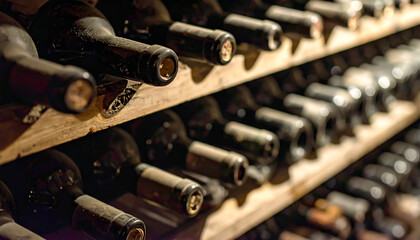 Fototapeta premium Weinkeller mit Weinflaschen