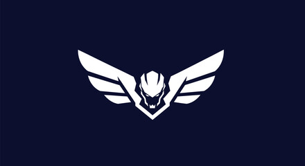 A white stylized head with wings on a dark background. Geometric lines give a tech feel