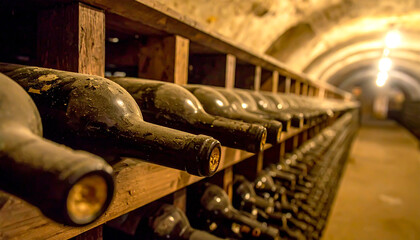 Fototapeta premium Weinkeller mit Weinflaschen