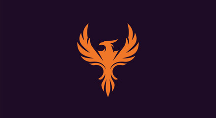 A stylized orange bird with outstretched wings on a dark purple background