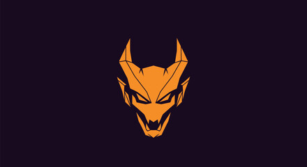 A stylized orange animal skull against a dark purple backdrop. Angular design, sharp features