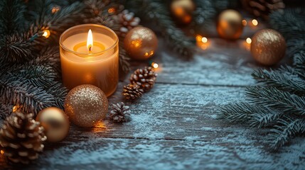 First Sunday of Advent - Light the first candle of the Advent wreath. Advent or Christmas background with space for text.