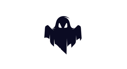 A simple, dark-blue silhouette of a ghost on a white background