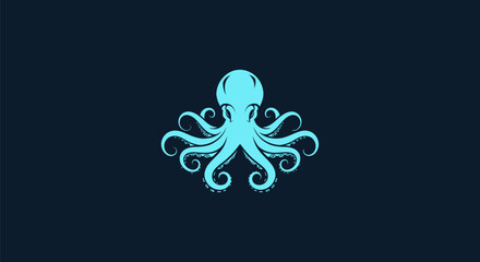 Teal stylized octopus on a dark background. Symmetrical design