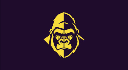 Stylized gorilla head in yellow and black. Graphic ape face, symmetrical and strong