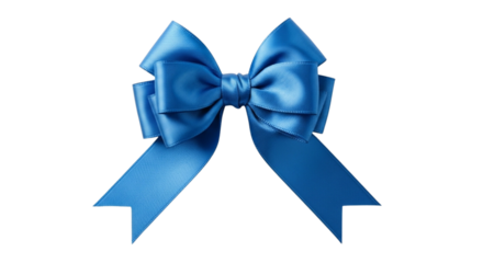 Elegant Blue Ribbon Bow: Smooth satin decorative bow isolated on a transparent PNG background