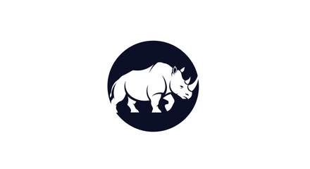 A white rhino illustration within a dark blue circle, centered on a white background © gudangPIXEL