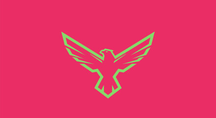 Green stylized eagle with outstretched wings against a pink background