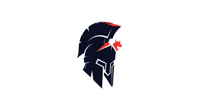 A dark blue helmet with red accents, a stylized design evoking strength and conflict
