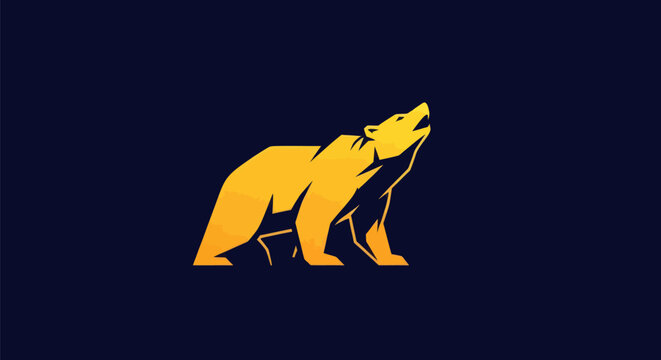 A stylized golden bear silhouette on dark blue background, looking upward and howling