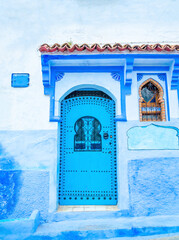Beautiful street of blue medina in city Chefchaouen,  Morocco, Africa.