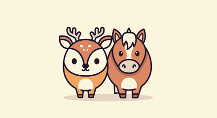 A cartoon deer and horse stand side-by-side on a light cream background