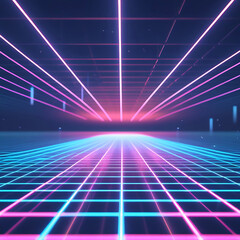 Futuristic grid background with vibrant neon glow
