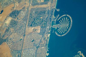 Aerial of Palm Island, on the coast of Dubai, United Arab Emirates