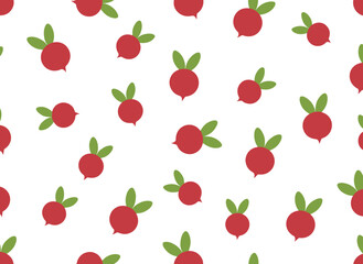 Seamless radish pattern featuring an endless vegetable background, natural vegetarian repeating print, repeatable texture design, flat vector illustration suitable for textiles, fabrics, wrapping
