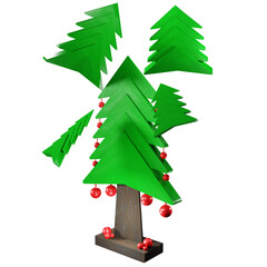 Stylized 3D Christmas Tree with Detached Top and Red Baubles