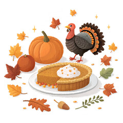 Thanksgiving Dinner Table, Pumpkins, Autumn Leaves, Holiday Feast, Fall Celebration