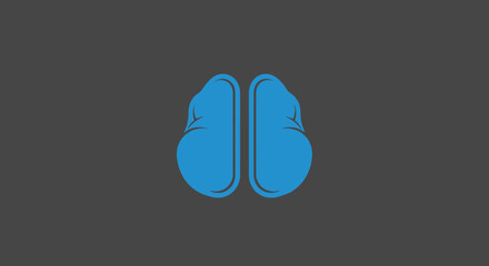 Obraz premium Symmetrical blue brain icon on dark gray background