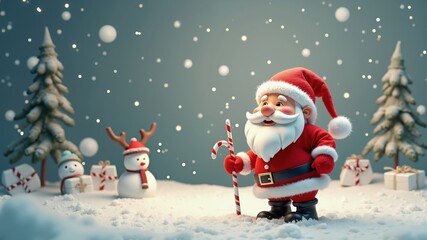 Animation of chrismas greetings and santa claus over grey background
