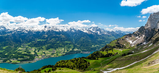 View on beautiful on Walensee in Swiss Alps