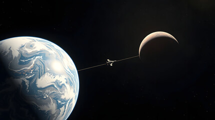Sci-Fi Spacecraft Connecting Earth and Moon &ndash; Futuristic Space Concept