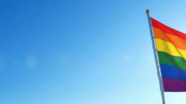 rainbow pride flag waving in blue sky symbol of lgbtq equality - Powered by Adobe