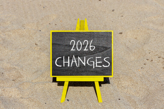 2026 Changes symbol. Concept words 2026 Changes on beautiful black blackboard. Beautiful sand beach background. Business and 2026 changes concept. Copy space.