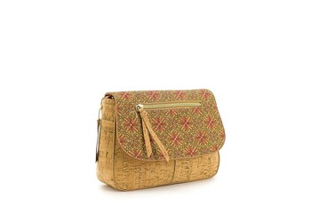 Cork handbag featuring playful patterns and structured build.