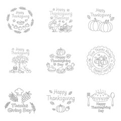 Set of Thanksgiving day vector design, pumpkin, halloween, autumn, thanksgiving, orange, vector, vegetable, holiday, illustration, fall, food, design, fruit, decoration, harvest, leaf, season