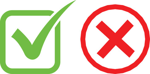 Green checkmark in a square and red cross in a circle © Design LL