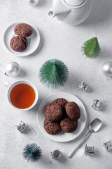 Chocolate chip cookies in a plate for the Christmas holidays