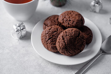 Chocolate chip cookies in a plate for the Christmas holidays