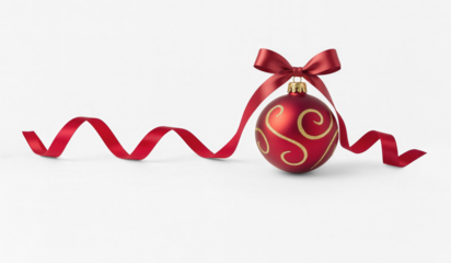 Elegant red Christmas bauble decoration isolated on transparent background for festive and seasonal design projects.
