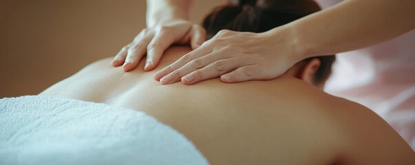 Naklejka premium A person receiving a soothing massage, focusing on relaxation and wellness in a tranquil setting.