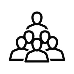 Simple black and white icon representing a team structure or hierarchy with one leader figure above a group of people