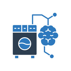 Smart Washing Machine With Brain Icon - Artificial Intelligence Icon
