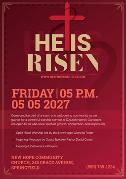 He is risen Easter flyer Christian poster design