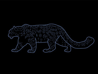 Vector illustration of a stylized snow leopard on a black background. For prints symbolizing the strength and grace of wildlife.