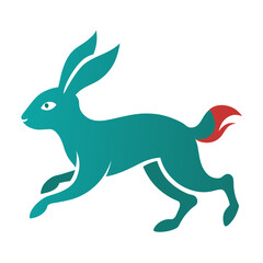 Stylized teal running rabbit or hare icon Vector, illustration