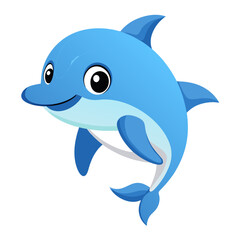 Cute blue cartoon dolphin illustration Vector, illustration